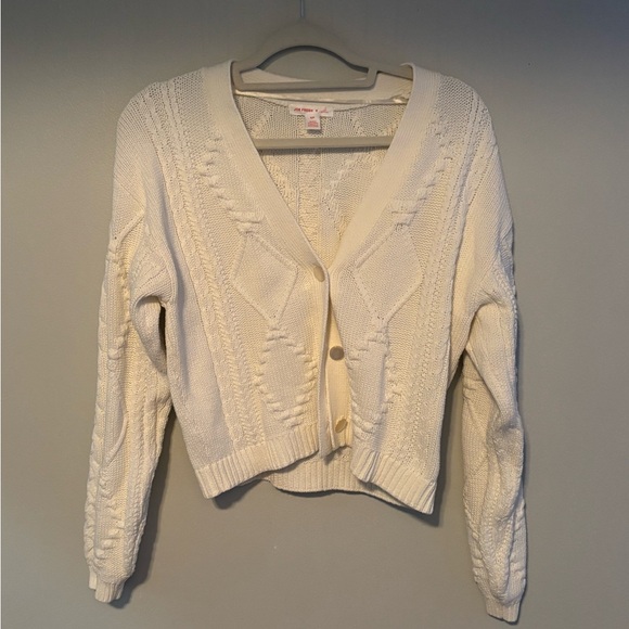 Joe Fresh Jillian Harris Curl Up Cable Knit Cardigan Cream White Small - Picture 2 of 6